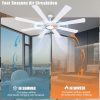 76 inch Large Ceiling Fans with Lights and Remote, 8 Wood Blades White Outdoor Modern Industrial LED Lights Ceiling Fans with Reversible Quiet DC Motor for Living Room Patio Farmhouse