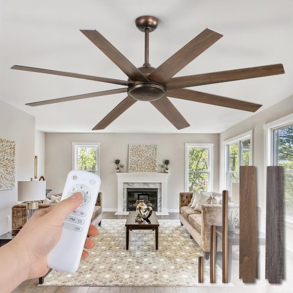 65 Inch Ceiling Fans No Light with Remote, Bronze Indoor/Outdoor Ceiling Fan Without Light with Quiet Reversible DC Motor, 6 Speeds, 8 Blades Large Ceiling Fan for Living Room Bedroom Patio