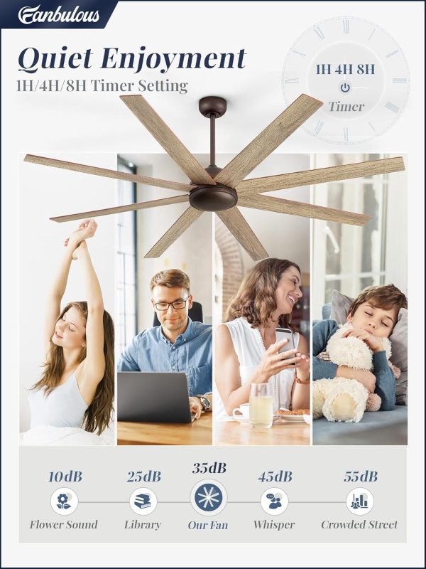 72 Inch Ceiling Fans No Light with Remote, Walnut Indoor/Outdoor Ceiling Fan Without Light with Quiet Reversible DC Motor, 6 Speeds, 8 Blades Large Ceiling Fan for Living Room Bedroom Patio