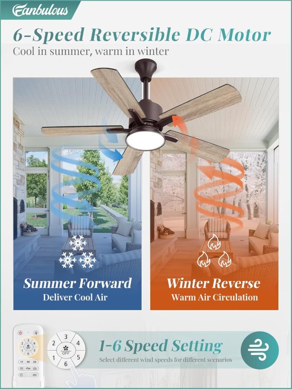 Outdoor Ceiling Fans with Light for Patios, IP65 Waterproof Gazebo Fan, Plug in Ceiling Fan with Remote, 3CCT 6-Speed Oil-Bronze Ceiling Fan with Hanging Hook for Porch, Pergola,Canopy