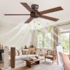 48 Inch Low Profile Ceiling Fan without Lights, Brown Farmhouse Ceiling Fan no Light, 6-Speeds, Quiet Reversible DC Motor, Indoor/Outdoor Ceiling Fans with Remote for Patio, Living Room, Bedroom