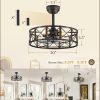 20 Inch Fandelier Caged Ceiling Fans with Lights and Remote, Black Bladeless Ceiling Fan with 6 Speeds and Timing, Farmhouse Samll Fan Lights Ceiling Fixtures for Kitchen, Bedroom-Walnut