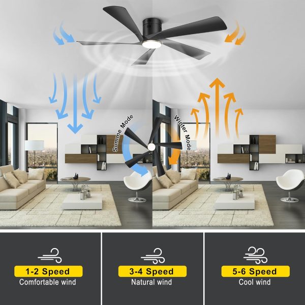 52 Low Profile Ceiling Fan with Lights, Remote & APP Control Modern Flush Mount Indoor Outdoor Ceiling Fans, Dimmable, Silent DC Motor, Reversible, Black