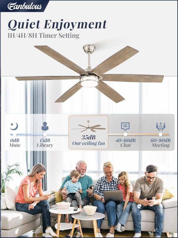 65 Inch Ceiling Fans with Lights, Farmhouse Large Ceiling Fans with Remote, Brown&Grey Modern Ceiling Fan with LED Light, Quiet DC Motor for Living Room, Bedroom, Kitchen, Indoor