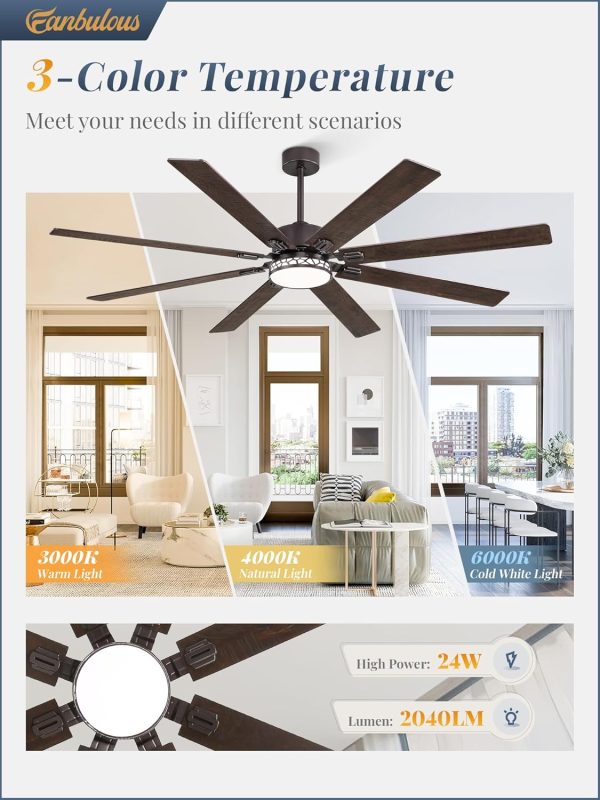72 Inch Large Ceiling Fans with Lights, Farmhouse Ceiling Fan with Light and Remote, Dual Finish 8 Blades, Reversible DC Motor, 3CCT, 6 Speed, Modern Ceiling Fan for Living Room, Oil Bronze