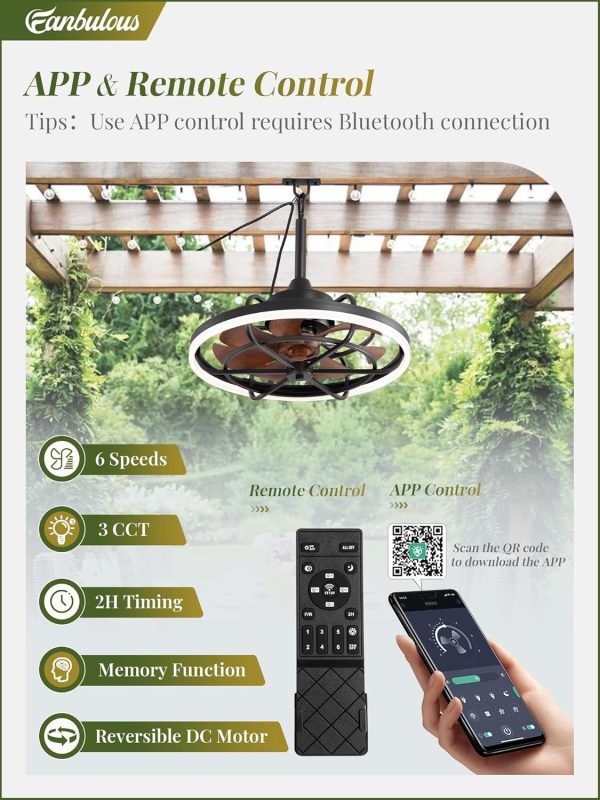 Outdoor Ceiling Fans with Light for Patios, 20" Weatherproof Plug in Ceiling Fan, Gazebo Fan Remote&APP Control, 3CCT Dimmable,Caged Ceiling Fan with Hanging Hook for Porch, Pergola,Canopy