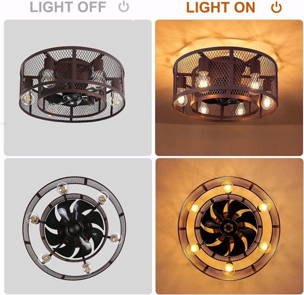 81v8dzG8qQL._AC_SL1500_.jpg Cage 21 Inch Farmhouse Low Profile Ceiling Fan with Light Remote Control, Flush Mount Bladeless Ceiling Fan Lighting Fixture for Bedroom Living Room Kitchen Brown