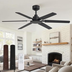 Ceiling Fan No Light, 48 Inch Indoor/Outdoor 6 Blades Ceiling Fan with Remote, 6-Speeds, Quiet Reversible DC Motor, Fans Without Light for Tilted Ceiling/Bedroom/Living Room/Patios