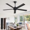 52 Inch Ceiling Fans No Light with Remote, Black Indoor/Outdoor Ceiling Fan Without Light with Quiet Reversible DC Motor, 6 Speeds, 5 Blades Modern Ceiling Fan for Living Room Bedroom Patio