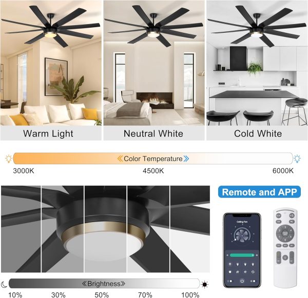 Ceiling Fans with Lights, Matt Black Ceiling Fan Remote/APP Control, Dimmable, Quiet DC Motor Indoor/Outdoor Ceiling Fan for Patios, Living Room