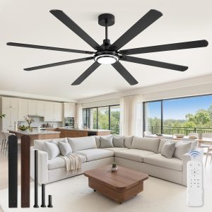 84 Inch Ceiling Fans with Lights and Remote, Black Ceiling Fan with 8 Dual-Color Blades, Indoor/Outdoor Large Ceiling Fans, Reversible DC Motor, 6-Speed, 3CCT for Living Room Kitchen Patio