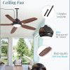 52 Inch Wet Rated Outdoor Ceiling Fan with Lights and Remote,IP65 Hanging Gazebo Fan with 3CCT 6-Speed DC Motor,Brown Waterproof Plug in Ceiling Fan with Cord for Patios Porch Pergola Pavilion