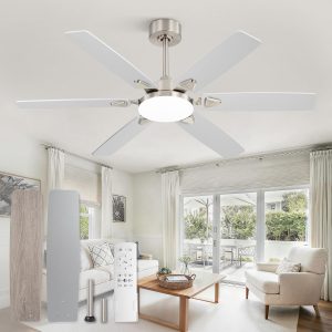 52 Inch Ceiling Fans with Lights, Indoor/Outdoor Modern Ceiling Fan with Reversible Blade And 2 Rods, Quiet DC Motor, 3CCT & 6-Speed Remote Control, Dual Finish Blade for Living Room/Bedroom