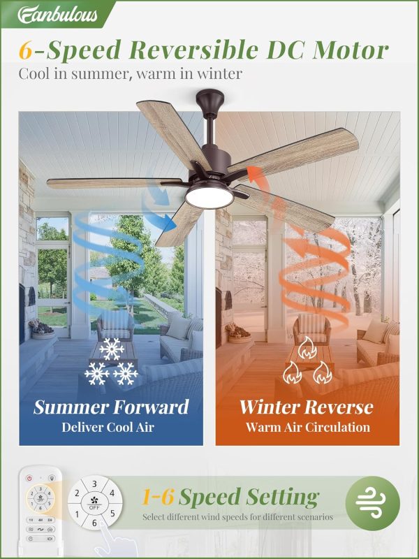 Outdoor Ceiling Fans with Light for Patios, IP65 Waterproof Gazebo Fan, Plug in Ceiling Fan with Remote, 3CCT 6-Speed Oil-Bronze Ceiling Fan with Hanging Hook for Porch, Pergola,Canopy