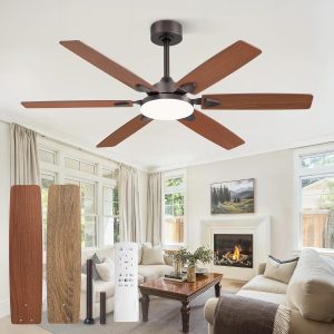 52 Inch Ceiling Fans with Lights, Indoor/Outdoor Modern Ceiling Fan with Reversible Blade And 2 Rods, Quiet DC Motor, 3CCT & 6-Speed Remote Control, Dual Finish Blade for Living Room/Bedroom