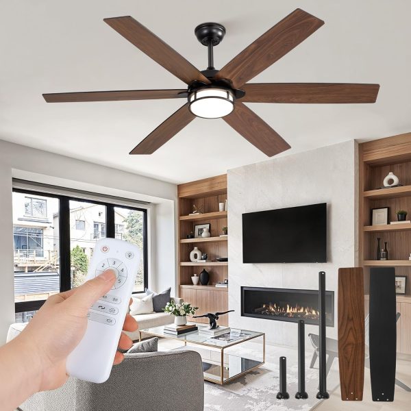 60 Inch Ceiling Fans with Lights, Farmhouse Large Ceiling Fans with Remote, Black&Brown Modern Ceiling Fan with LED Light, Quiet DC Motor for Living Room, Bedroom, Kitchen, Indoor