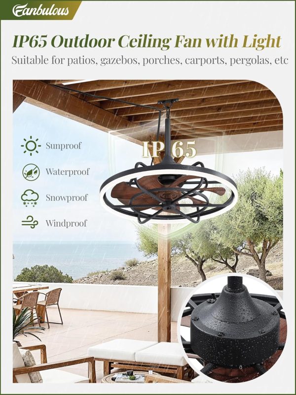 Outdoor Ceiling Fans with Light for Patios, 24" Weatherproof Plug in Ceiling Fan, Gazebo Fan Remote&APP Control, 3CCT Dimmable, Caged Ceiling Fan with Hanging Hook for Porch, Pergola, Canopy