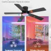 48 Inch Ceiling Fans with Lights and Remote,Indoor Modern Flush Mount Ceiling Fan with 3CCT 6-Speed Quiet DC Motor,Small Low Profile Ceiling Fan for Bedroom Living Room Office(Black RGB)