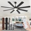 72 Inch Ceiling Fans with Lights, Black Modern Ceiling Fan with Remote,Large Farmhouse Indoor & Outdoor Ceiling Fan with 8 Dual Finish Blades, Quiet DC Motor, Bright LED Light