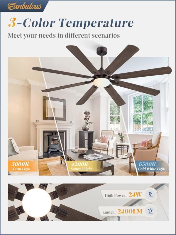 72 Inch Ceiling Fans with Lights, Oil Bronze Modern Ceiling Fan with Remote,Large Farmhouse Indoor & Outdoor Ceiling Fan with 8 Dual Finish Blades, Quiet DC Motor, Bright LED Light