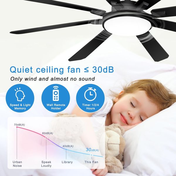 Ceiling Fan with Light and Remote - Large Indoor Outdoor Ceiling Fan, 6 Speeds Reversible DC Motor, 8 Blades Farmhouse Industrial Ceiling Fans for Living Room Patio Bedroom, Black and Wood