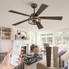 Farmhouse Ceiling Fans with Light, 48 Inch Bedroom Ceiling Fan with Lights, 6-Speed Adjustable, Quiet and Reversible DC Motor, 5 Dual Finish Blades, Rustic Caged Ceiling FanOil Bronze
