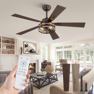 81yxPt0PAYL._AC_SL1500_.jpg Farmhouse Ceiling Fans with Light, 48 Inch Bedroom Ceiling Fan with Lights, 6-Speed Adjustable, Quiet and Reversible DC Motor, 5 Dual Finish Blades, Rustic Caged Ceiling FanOil Bronze