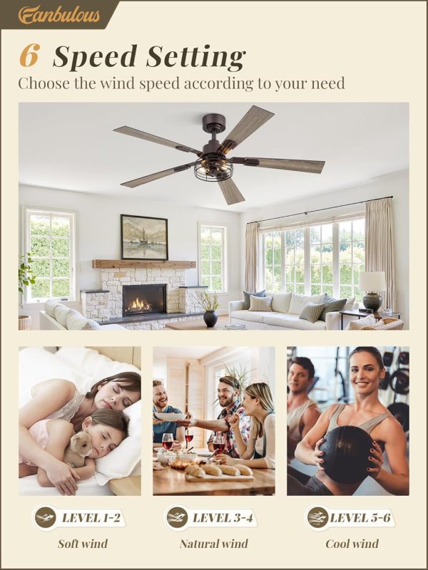 2 Pack Farmhouse 48 Inch Ceiling Fans with Lights, Industrial Caged Ceiling Fans for Bedroom Living Room, Double-Sided 5 Blades Rustic Ceiling Fan-Oil Bronze