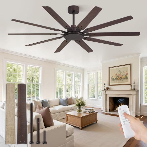 65 Inch Large Ceiling Fan Without Light, Modern Indoor/Outdoor Ceiling Fans No Light with Remote,6-Speed Reversible Quiet DC Motor, 10 Blade for Bedroom,Living Room,Patio,Garage(Oil Bronze)
