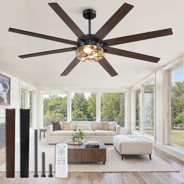 65 Inch Farmhouse Ceiling Fan with Lights & Remote Control, Quiet Reversible DC Motor, Wooden Blades, Seeded Glass Lampshade - Ideal for Bedroom, Living Room, Dining Room