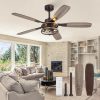 52 Inch Farmhouse Ceiling Fan with Light and Remote, Oil Bronze Industrial Flush Mount Ceiling Fans with 6 Speed Reversible Motor and Dual Finish 5 Blades, Rustic Ceiling Fan for Living Room, Bedroom
